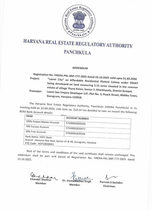 Rera For Aarambh Greens
